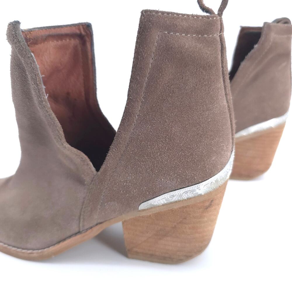 Jeffrey Campbell Cromwell Taupe Western Boho Metal Tip Stacked Block Bootie 8.5 - Picture 6 of 13